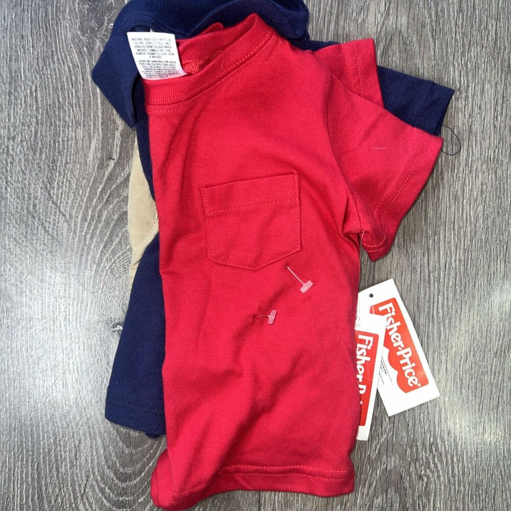 Fisher Price  Infant Clothes Set 12 Month Khaki Shorts Red T Blue Collared shirt
